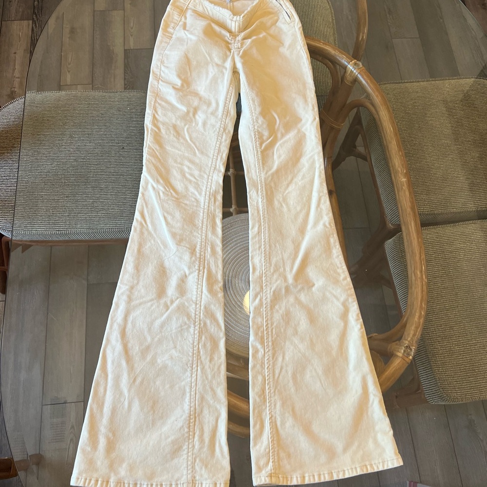 🕊️ Urban Outfitters Cream Flared Pants - Y2K Raw Edge Waist 🕊️